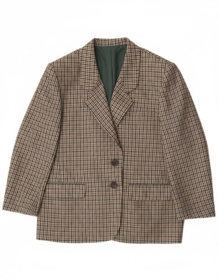 Jaqueta Blazer Feminina Vintage com 2 Botões Reino Unido 20 2XL Lã Houndstooth Verde