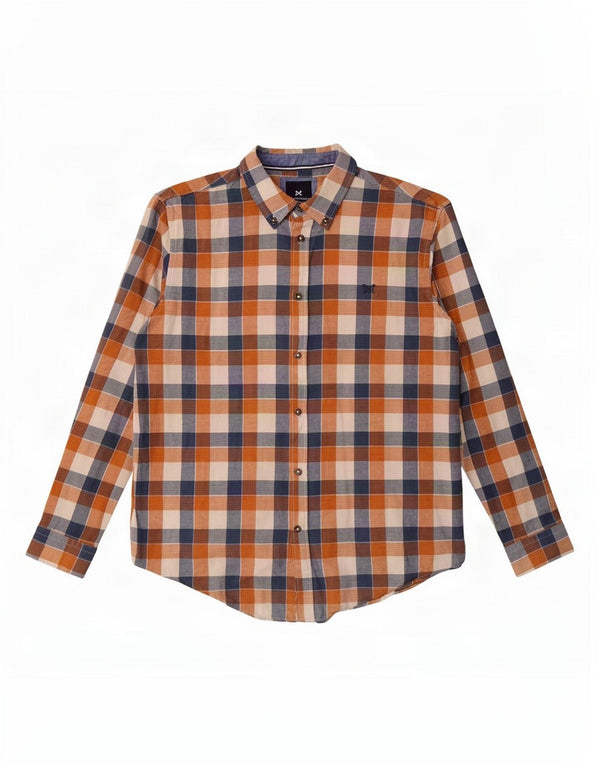 Camisa masculina de ajuste clássico da Crew Clothing, grande, marrom, algodão guingão