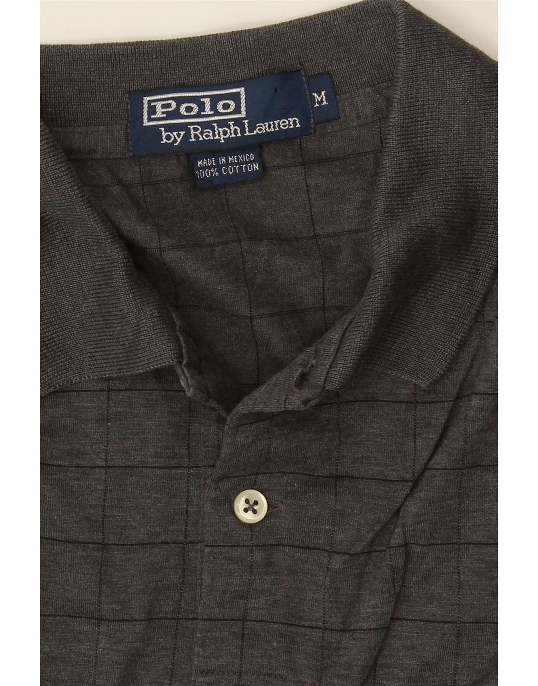 Camisa polo masculina POLO RALPH LAUREN algodão xadrez cinza médio