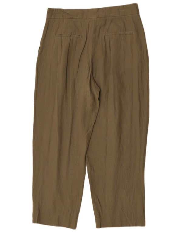 Calça feminina Zara cintura alta cônica cortada média W28 L26 linho cáqui