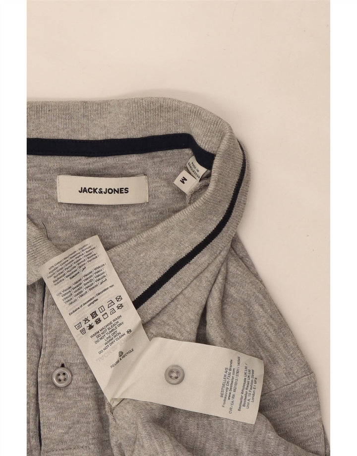 Camisa polo masculina Jack & Jones de algodão manchado cinza médio