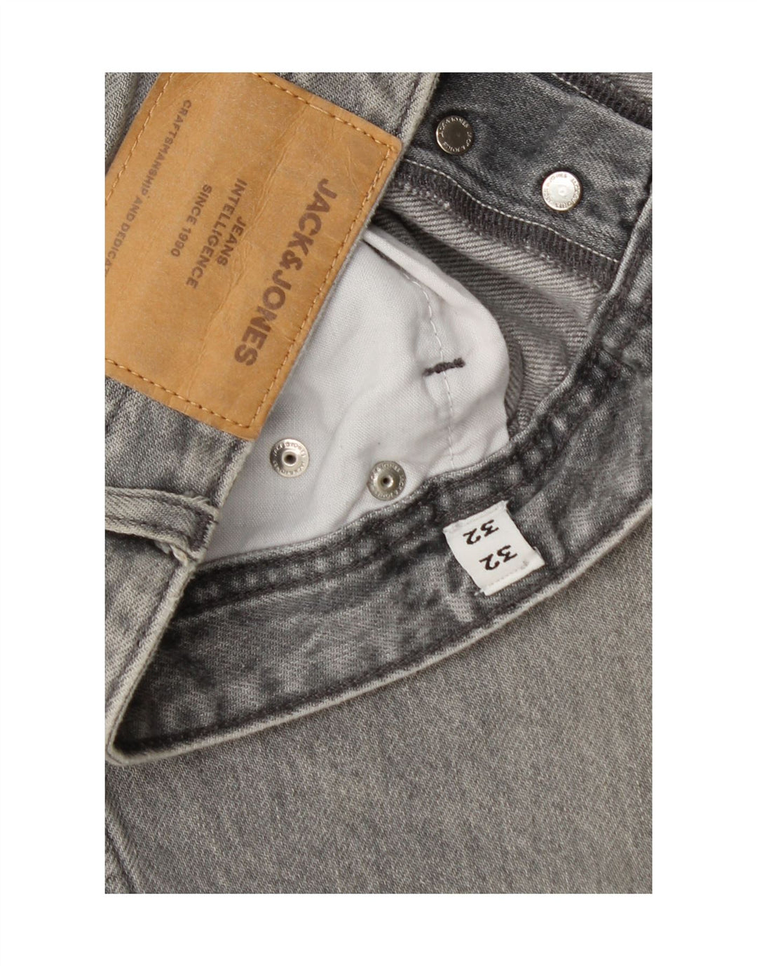 Jack & Jones Masculino GLENN Slim Jeans W32 L32 Cinza Algodão