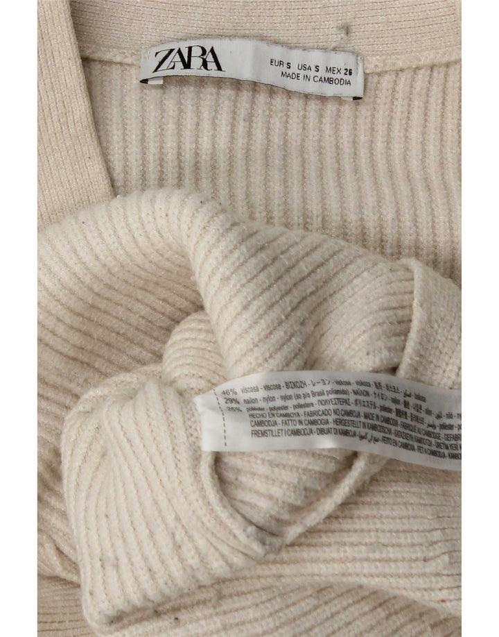 Suéter cardigã feminino grande da Zara Reino Unido 10 viscose branca pequena
