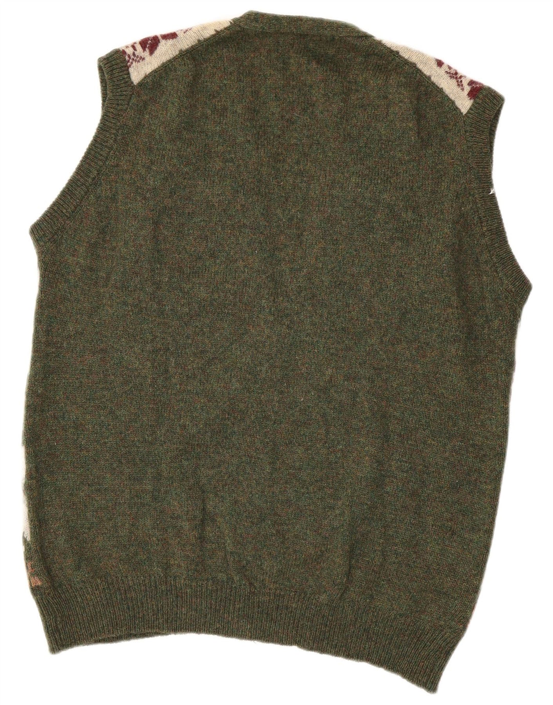 GREEN LEAVES Suéter cardigã masculino sem mangas XL Green Fair Isle Wool