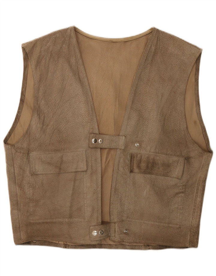 Colete vintage masculino de camurça médio bege