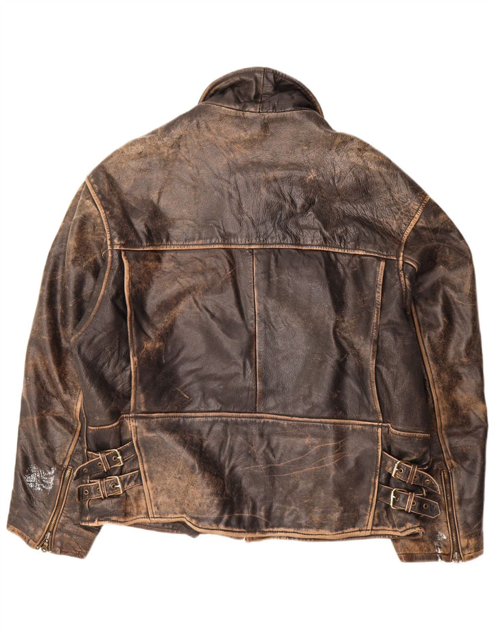 Jaqueta de couro masculina vintage UK 44 2XL marrom