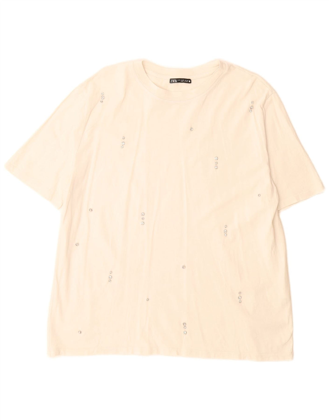 Camiseta feminina Zara UK 14 algodão branco médio