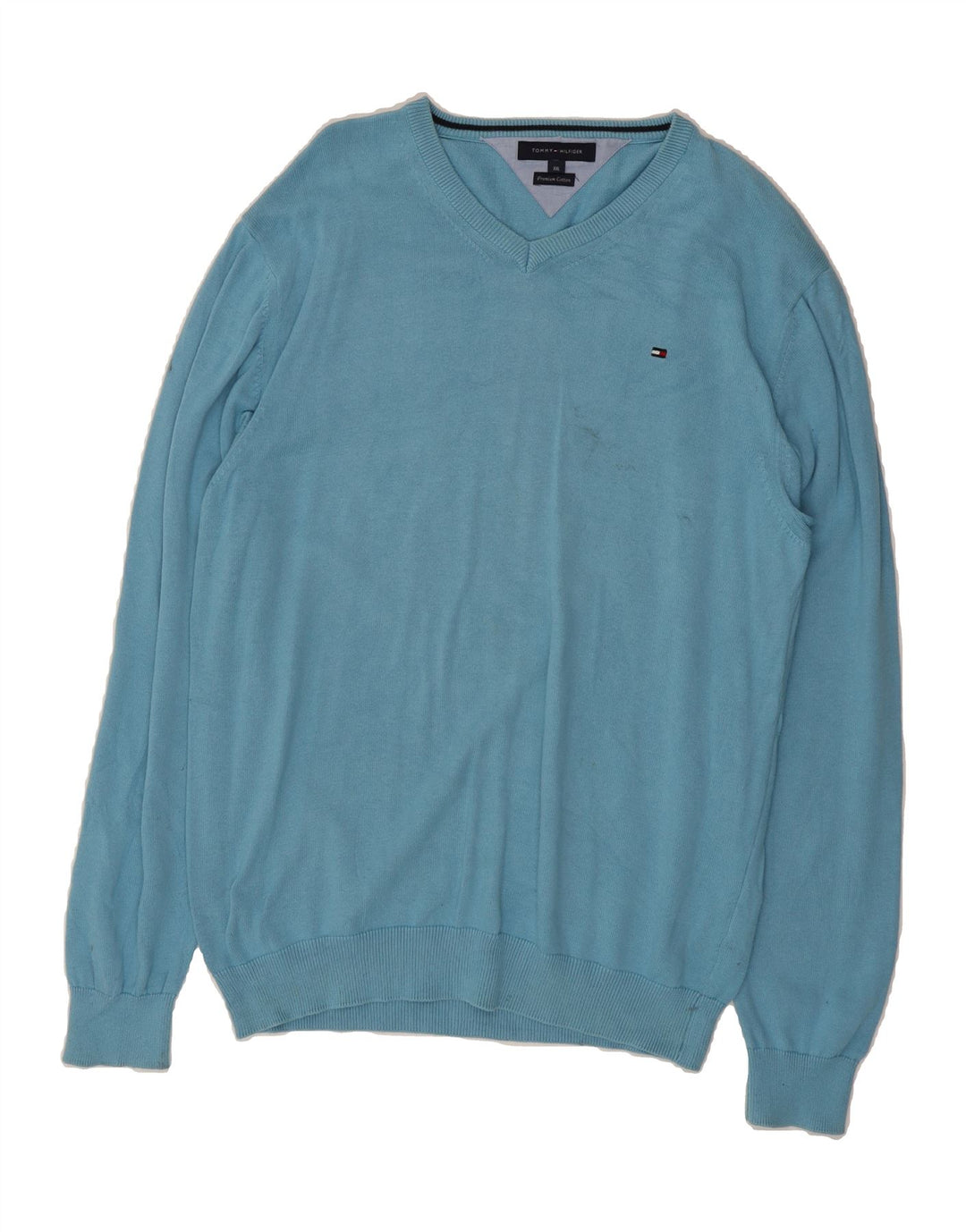 TOMMY HILFIGER Mens V-Neck Jumper Sweater 2XL Blue Cotton Vintage Tommy Hilfiger and Second-Hand Tommy Hilfiger from Messina Hembry 