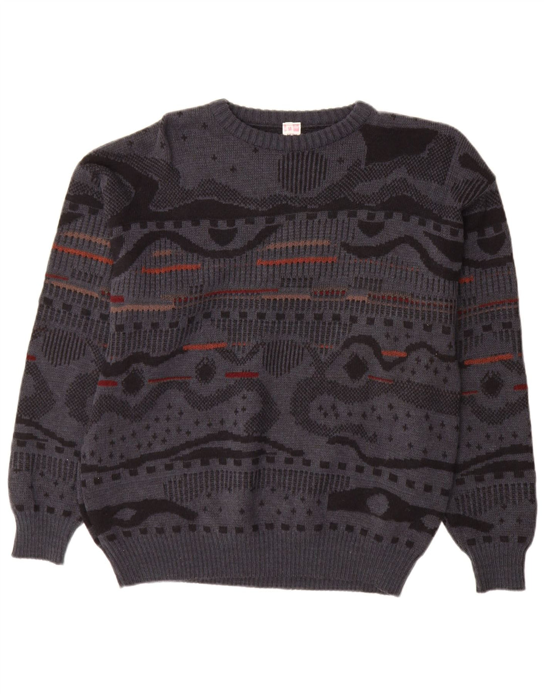 Suéter vintage masculino com gola redonda IT 48 cinza médio geométrico