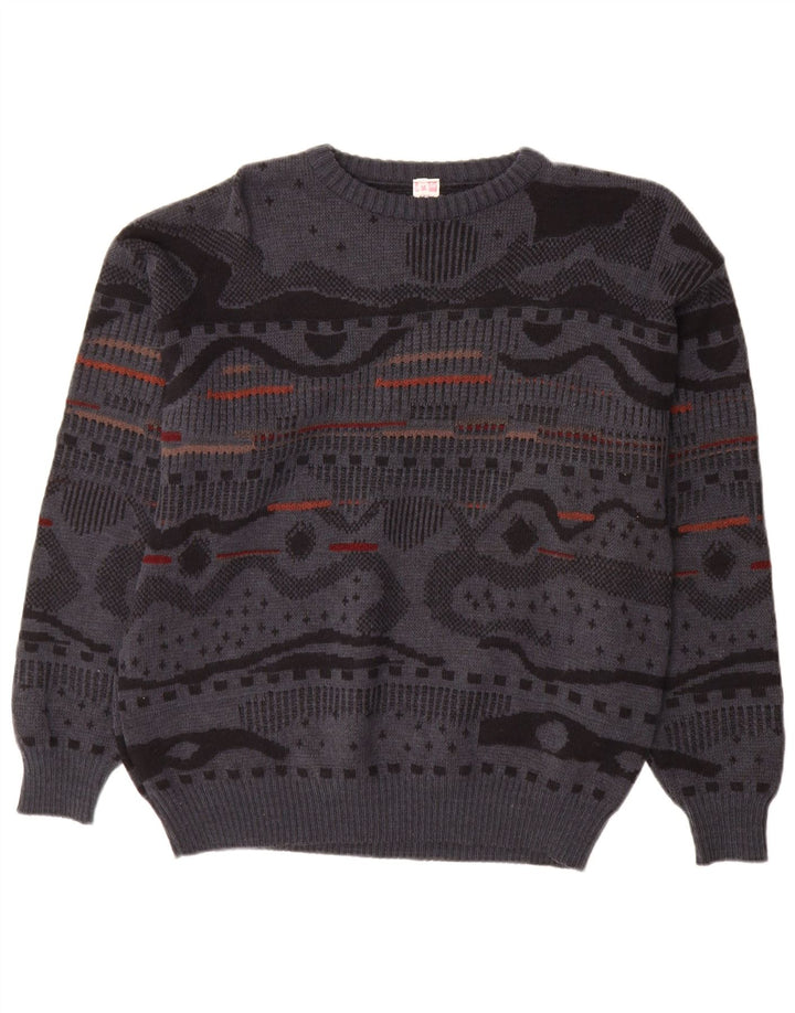 Suéter vintage masculino com gola redonda IT 48 cinza médio geométrico