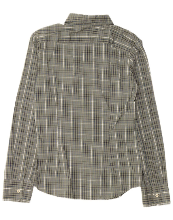 Camisa feminina Benetton UK 12 médio cáqui xadrez algodão