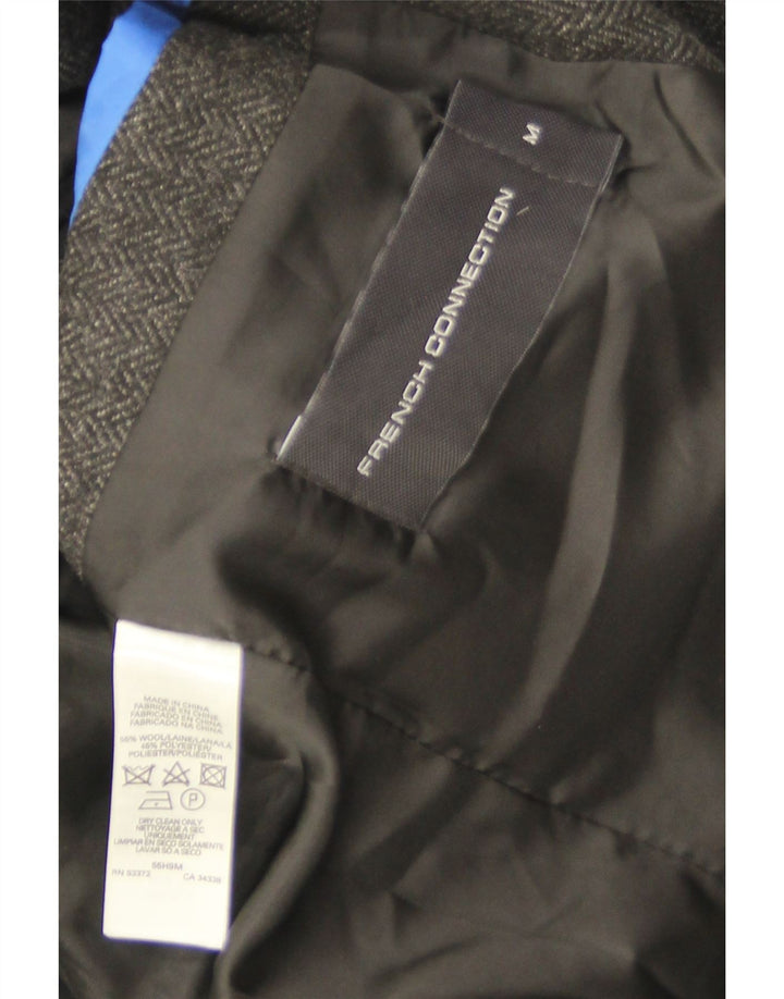 Sobretudo masculino French Connection UK 38 lã espinha de peixe cinza médio