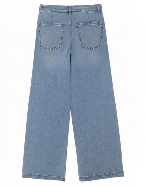 Jeans Marks & Spencer feminino de perna larga Reino Unido 12 médio W28 L28 algodão azul