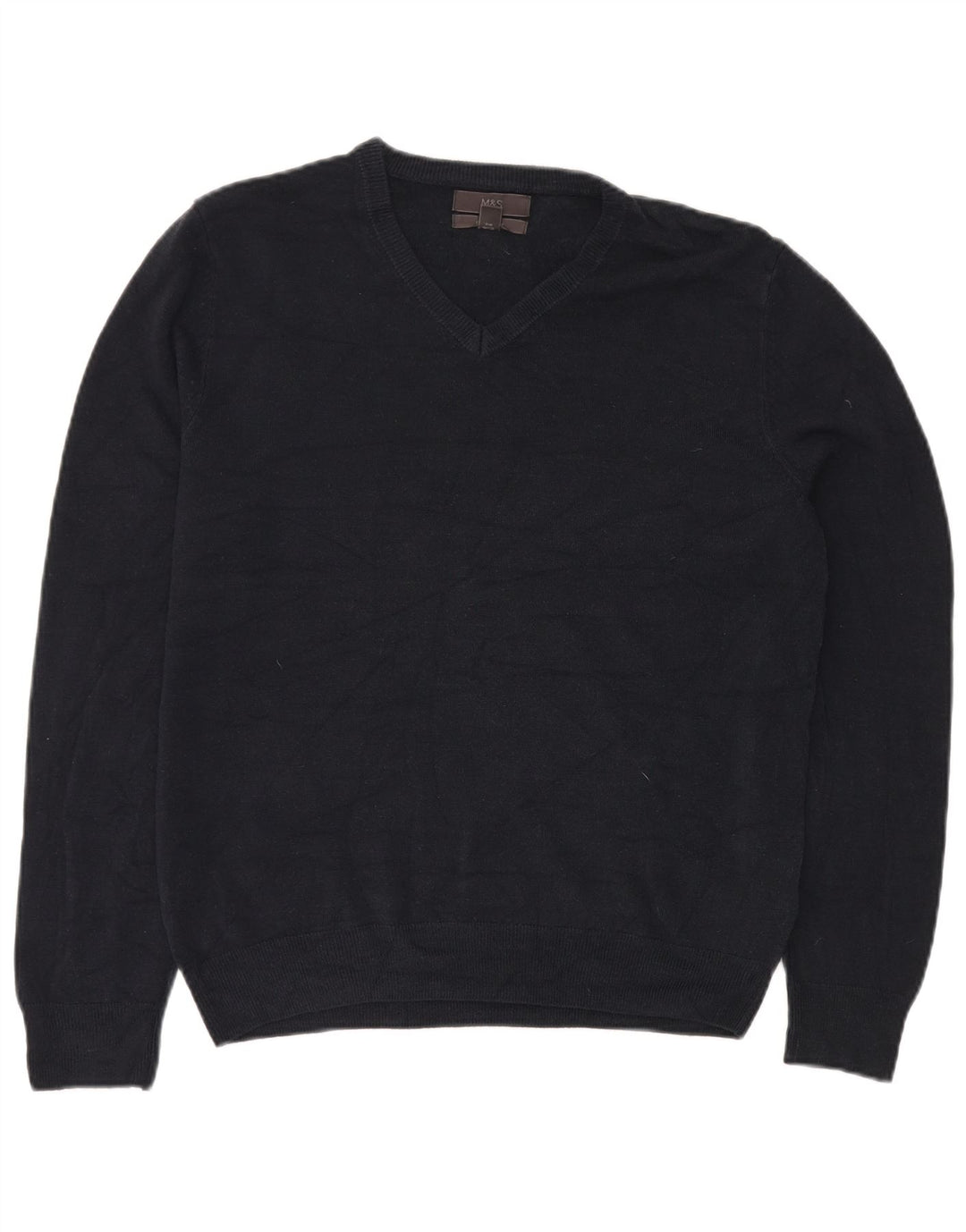 MARKS & SPENCER Suéter masculino com decote em V grande acrílico azul marinho