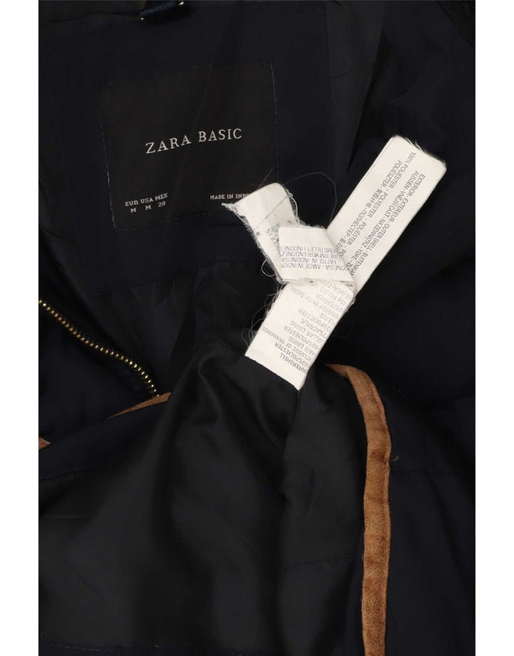 Jaqueta acolchoada feminina Zara UK 12 poliéster azul marinho médio