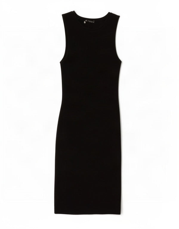 Vestido jumper feminino sem mangas Zara Reino Unido 8 pequeno algodão preto