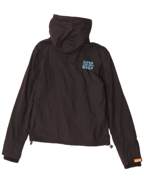 Jaqueta corta-vento feminina Superdry com capuz UK 14 médio preto nylon