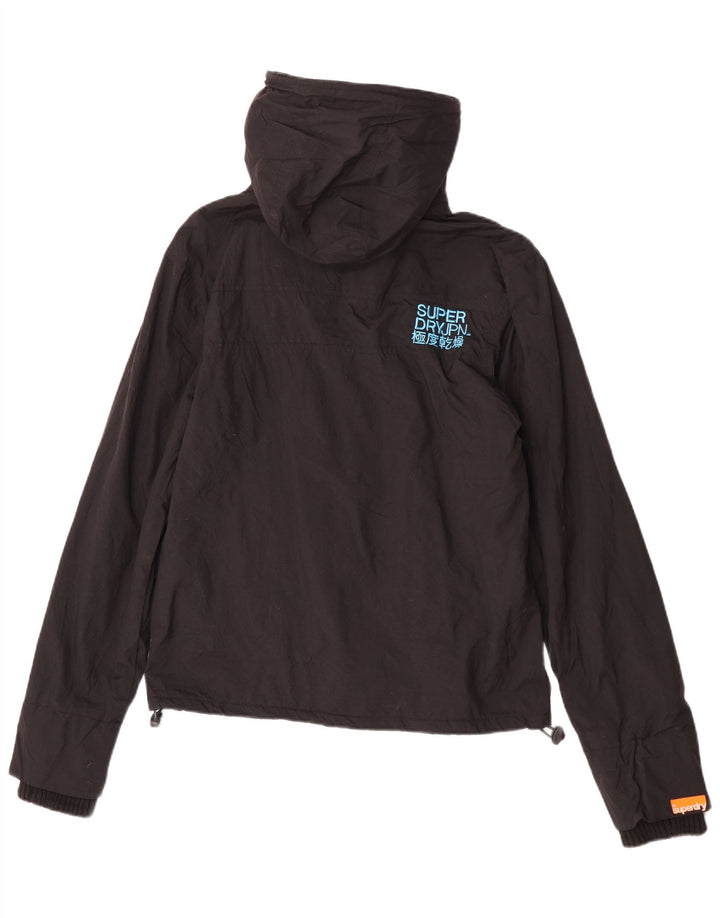 Jaqueta corta-vento feminina Superdry com capuz UK 14 médio preto nylon
