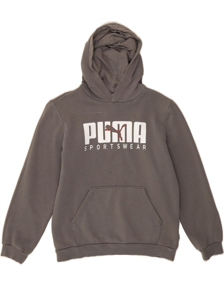 PUMA Boys Graphic Hoodie Jumper 13-14 Years Grey Cotton Vintage Puma and Second-Hand Puma from Messina Hembry 