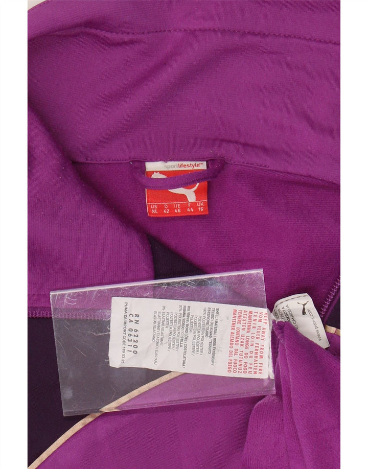 PUMA Womens Tracksuit Top Jacket UK 16 Grande Roxo Colourblock Poliéster