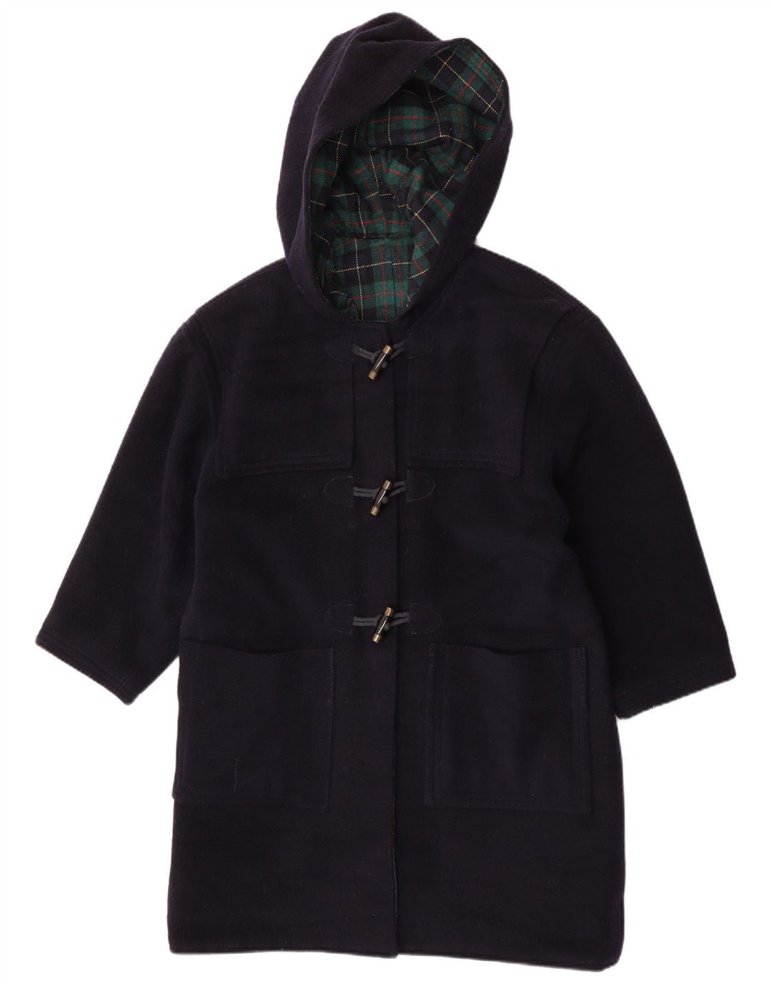 Casaco Duffle feminino vintage com capuz Reino Unido 16 grande azul marinho