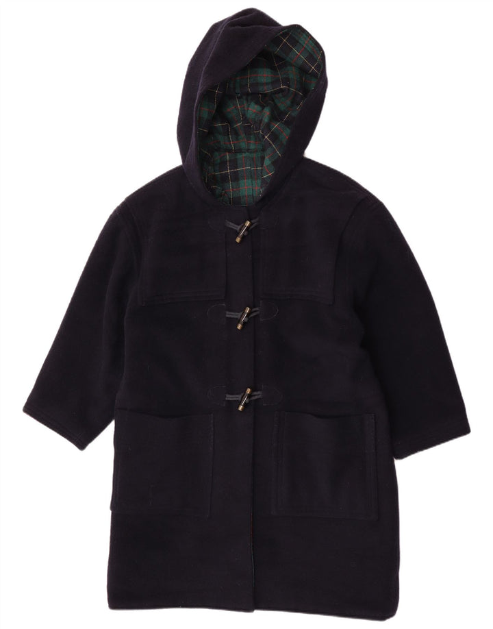 Casaco Duffle feminino vintage com capuz Reino Unido 16 grande azul marinho