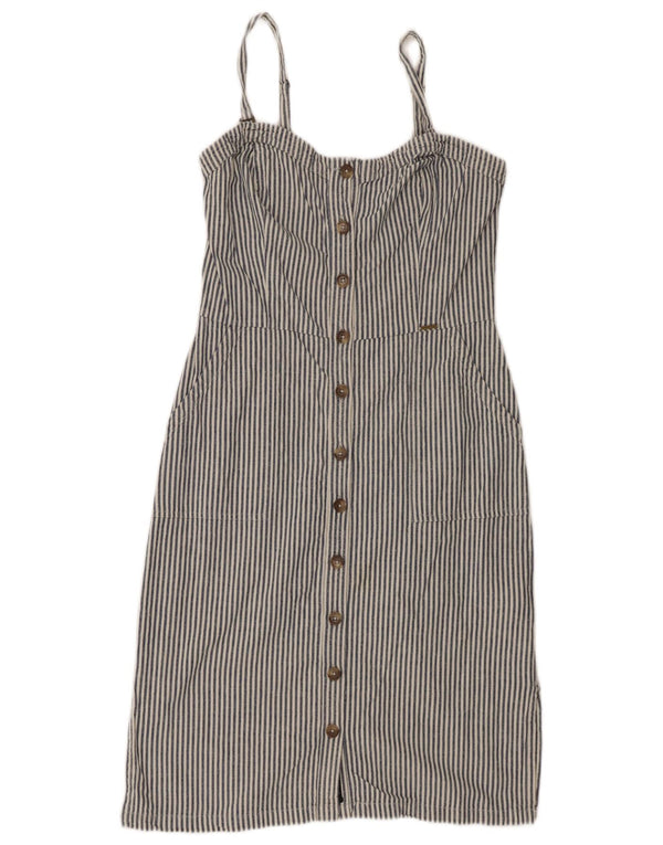 Vestido de verão feminino Superdry UK 10 pequeno algodão listrado azul marinho