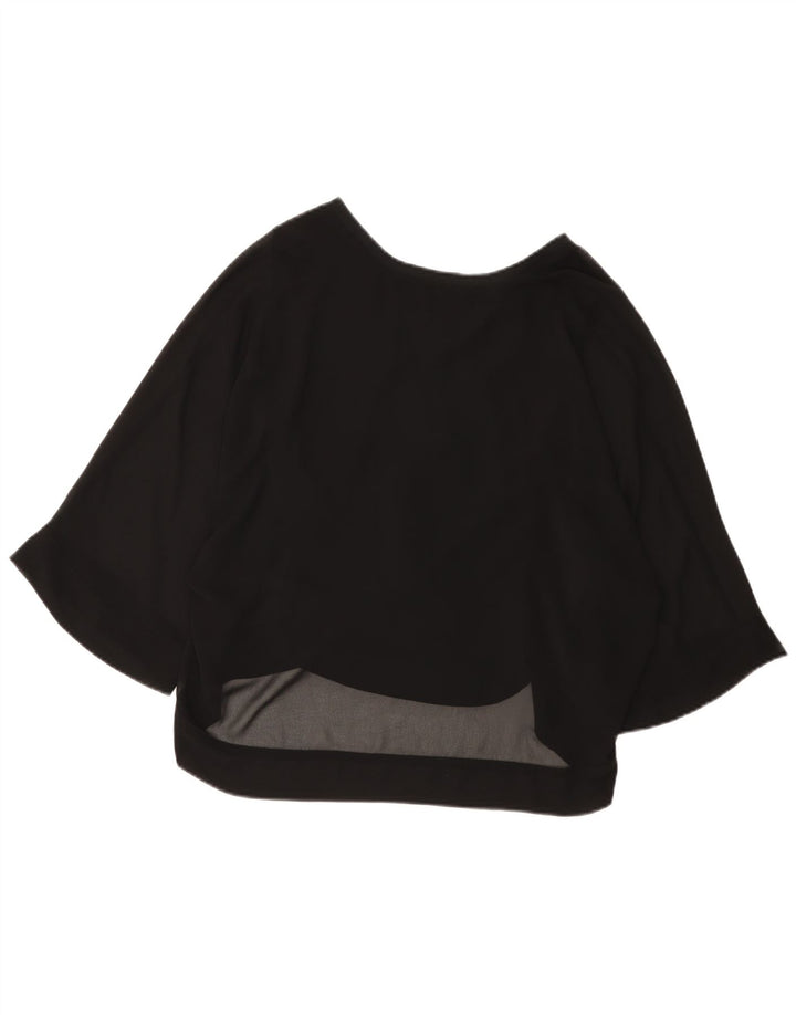 Zara blusa feminina manga 3/4 top UK 12 médio preto