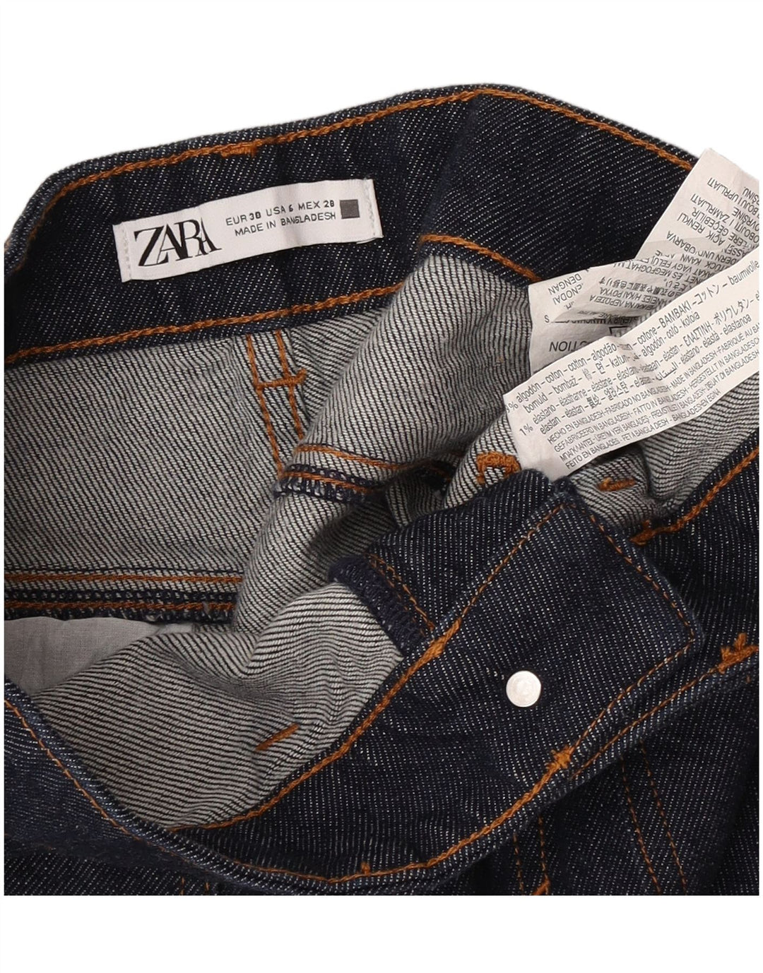 Shorts jeans feminino Zara EU 38 pequeno W28 algodão azul marinho
