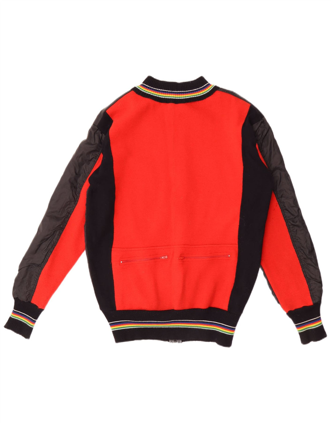 Jaqueta bomber feminina vintage UK 14 grande lã colorblock preta