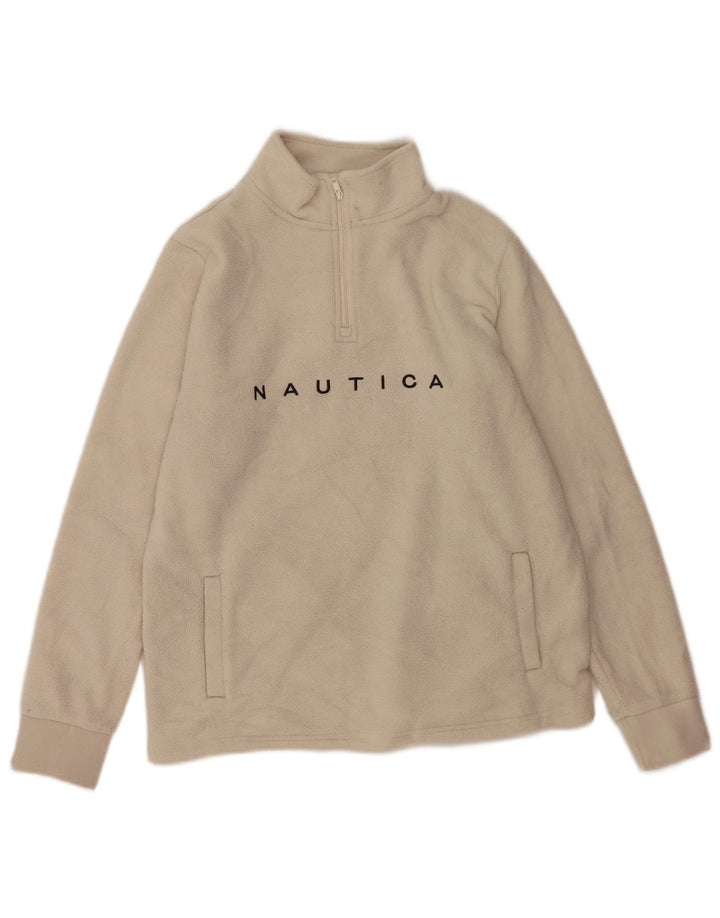 Suéter de lã masculino Nautica com zíper e gola média, poliéster branco