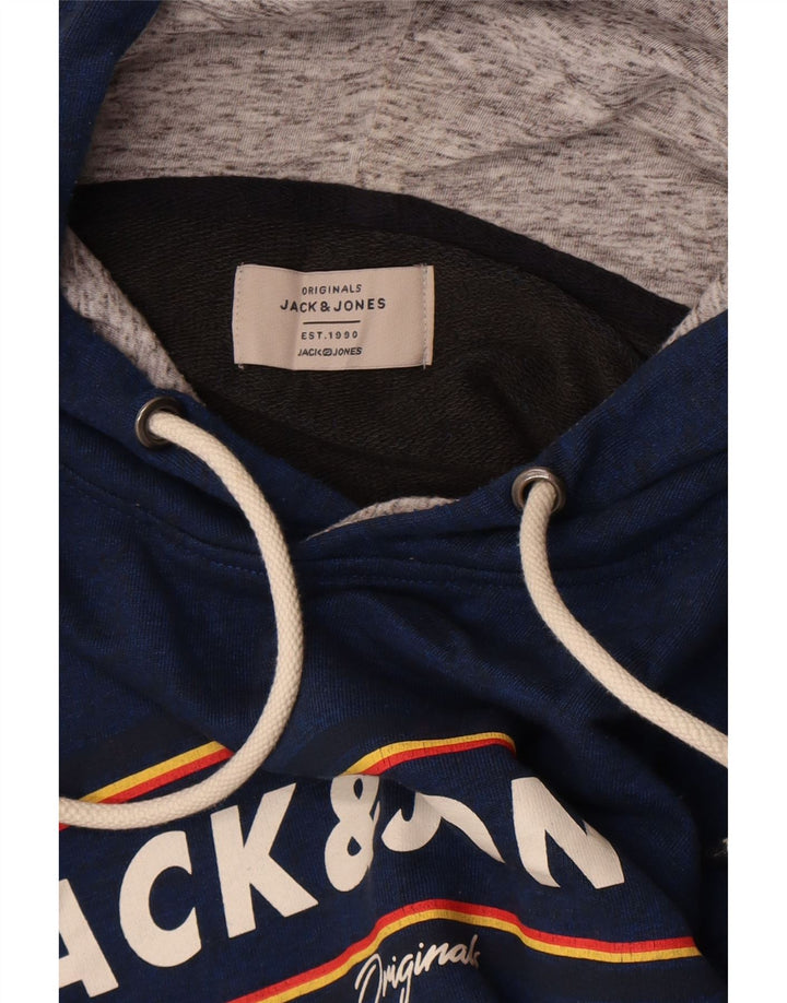 Suéter com capuz gráfico masculino JACK & JONES grande azul