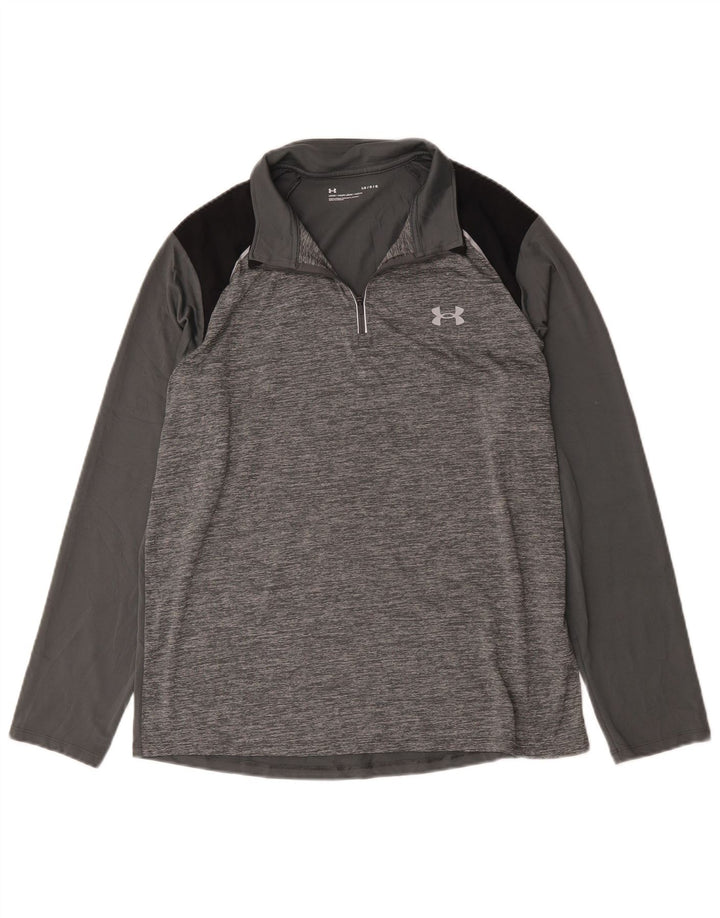 Under Armour Mens Zip Neck Pulôver Treino Top Grande Bloco de cores cinza