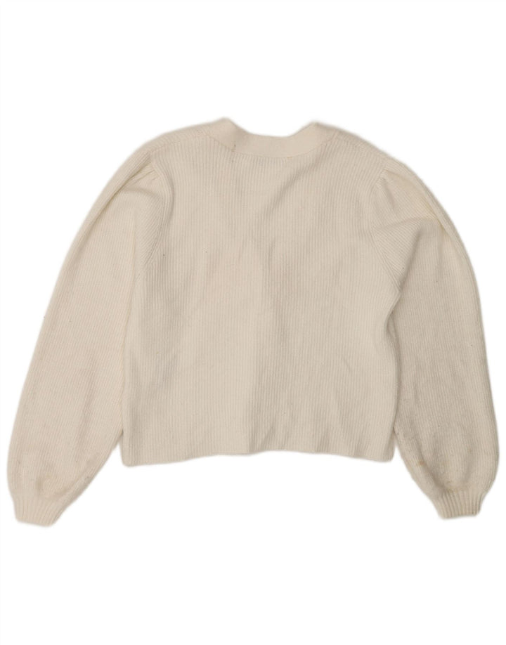 Suéter cardigã feminino Zara Reino Unido 12 viscose branca média
