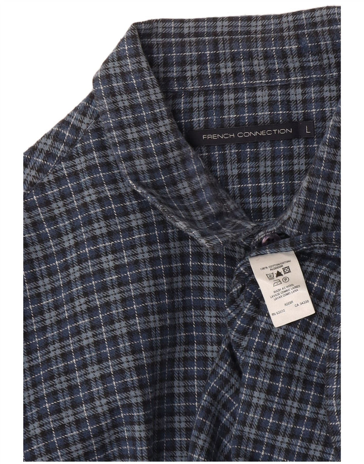Camisa masculina de flanela French Connection grande algodão xadrez azul marinho