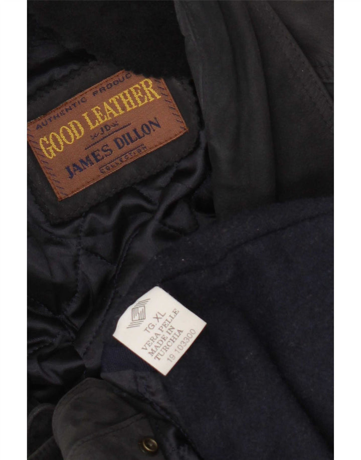 Jaqueta masculina de camurça James Dillon UK 42 XL couro azul marinho