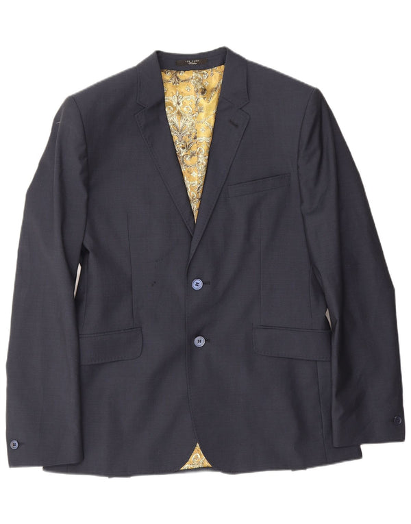 Jaqueta blazer masculina Ted Baker com 2 botões Reino Unido 40 grande lã virgem azul marinho
