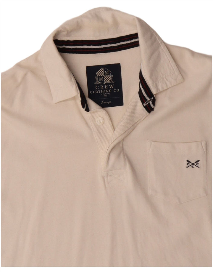 CREW CLOTHING Camisa polo masculina de manga comprida grande algodão branco