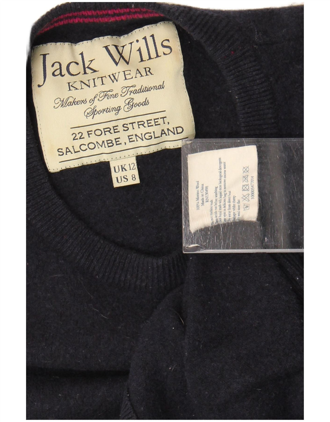 Suéter feminino Jack Wills com gola redonda e gola redonda Reino Unido 12 médio azul marinho