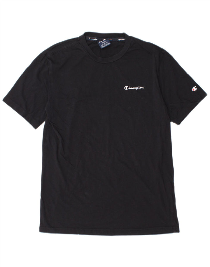 Camiseta masculina gráfica Champion pequena de algodão preto