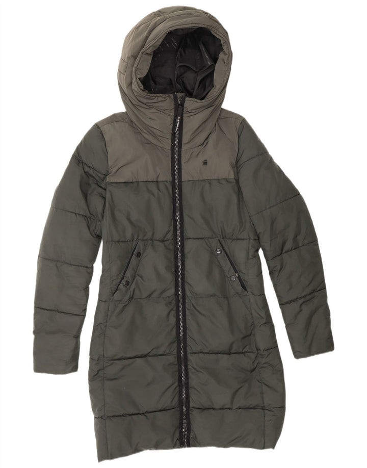 Casaco acolchoado com capuz feminino G-STAR UK 10 poliéster colorblock verde pequeno