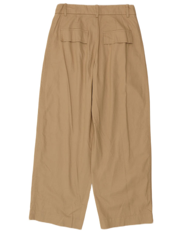 Calça chino feminina Zara cintura alta solta ajuste pequeno W26 L28 algodão bege