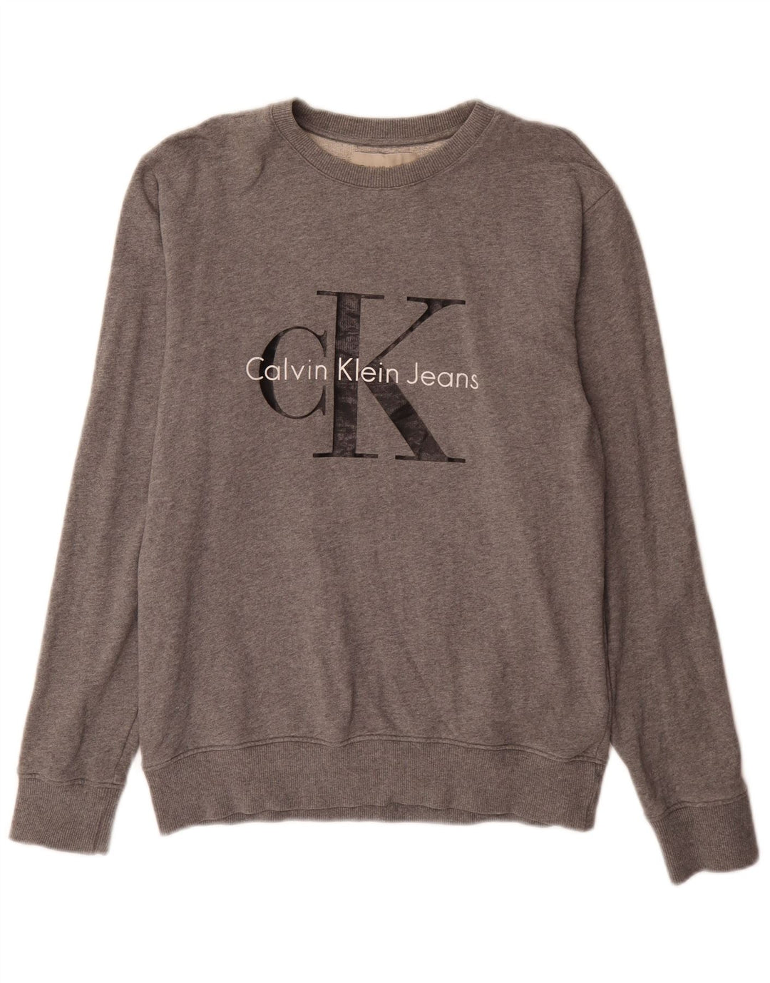 Calvin Klein Jeans Masculino moletom gráfico jumper médio cinza manchado