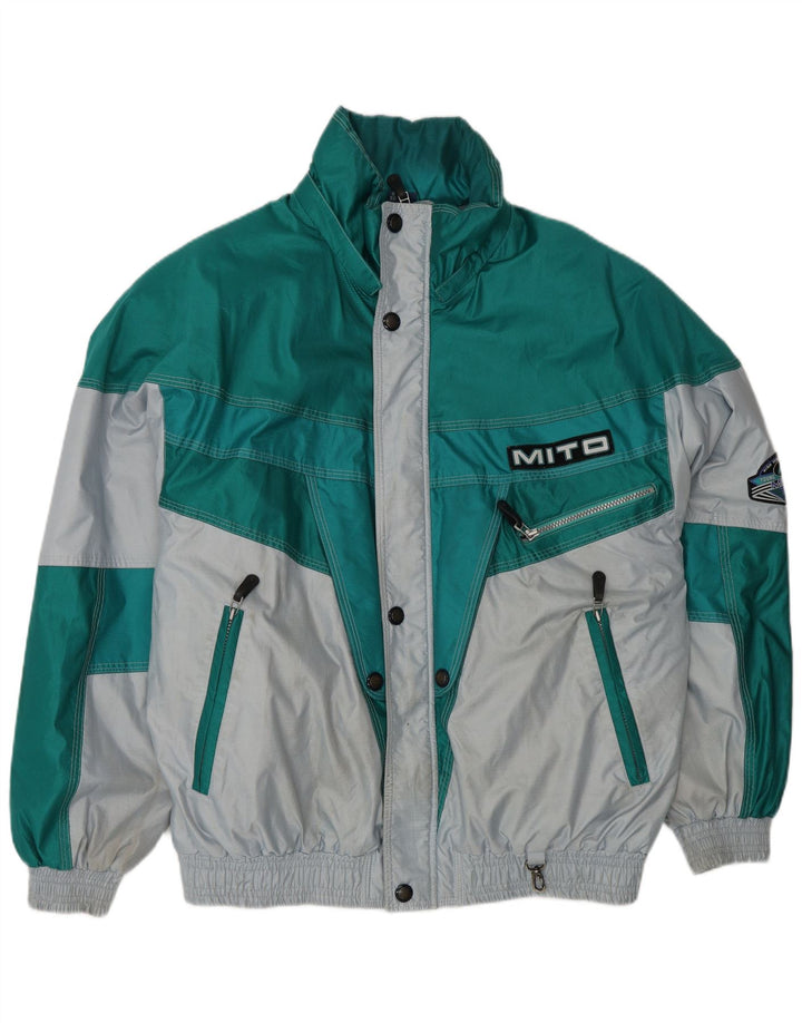 Jaqueta de esqui gráfica masculina vintage EU 48 poliamida colorblock verde médio