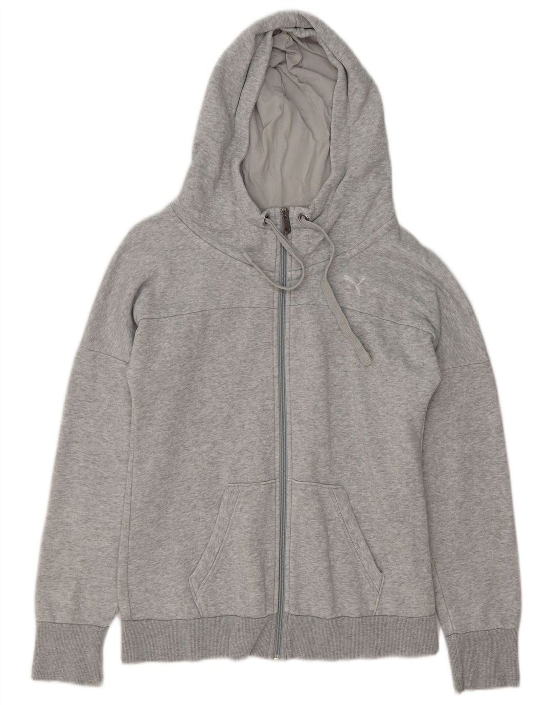 Suéter PUMA feminino com capuz e zíper UK 12 cinza médio