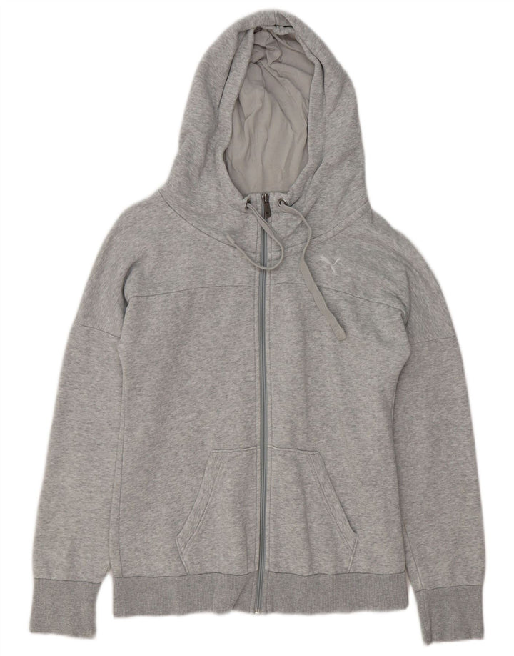 Suéter PUMA feminino com capuz e zíper UK 12 cinza médio
