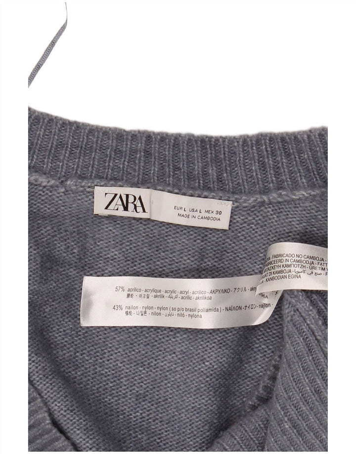 Zara Suéter feminino grande com decote em V Reino Unido 16 grande cinza acrílico