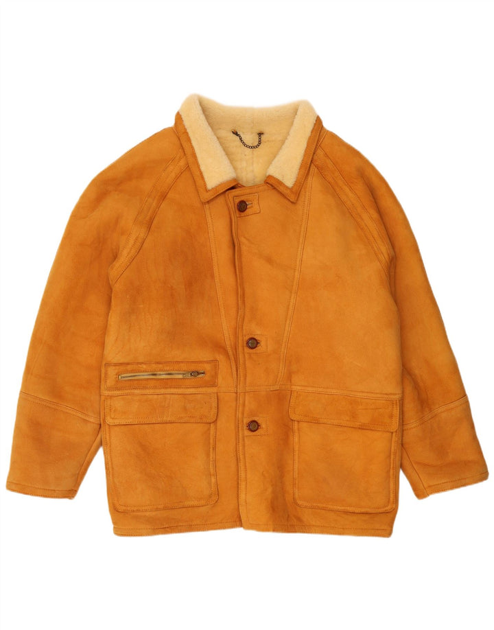 Jaqueta masculina vintage de shearling IT 56 XL marrom shearling