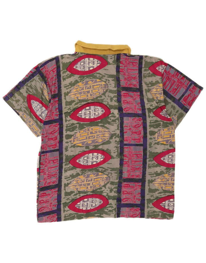 Camisa polo masculina vintage grande algodão geométrico multicolorido