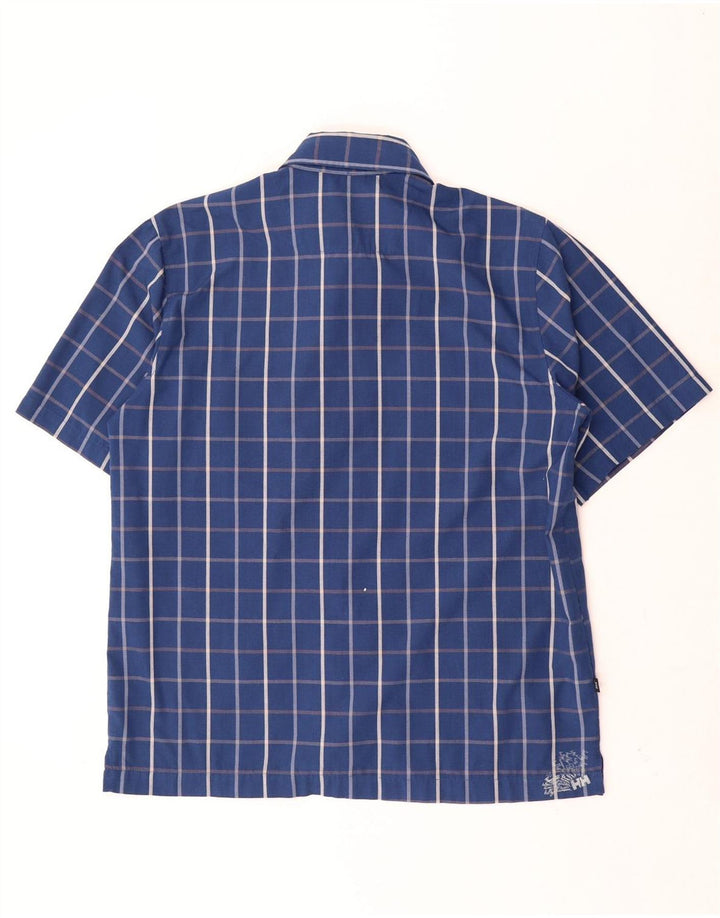 Camisa masculina de manga curta Helly Hansen poliéster xadrez azul marinho médio
